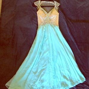 Embellished turquoise ball room dress